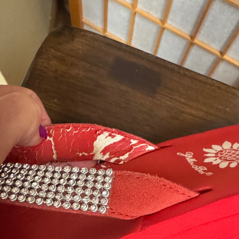 Yellow Box Red Rhinestone Sandals - Picture 3 of 3
